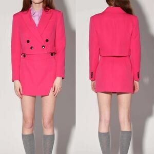 Walter Baker | NWT Gail Hot Pink Double Button Cropped Trendy Barbie Blazer